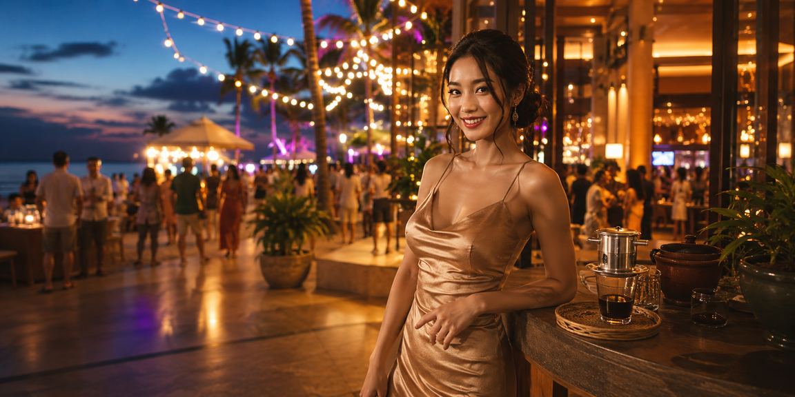 Người dùng Phú Quốc nhâm nhi cà phê và kiểm tra voucher casino trực tuyến trên điện thoại